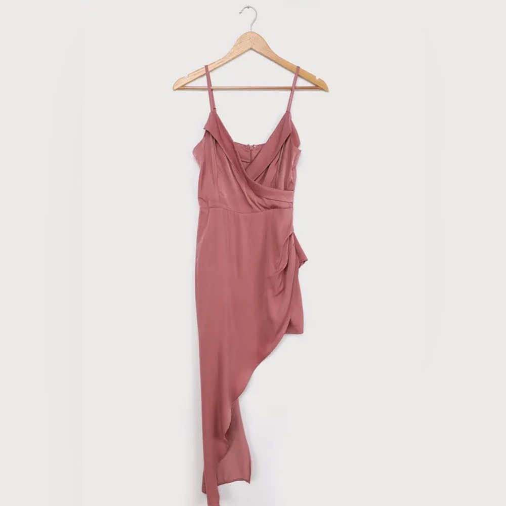 Let’s Celebrate Tonight Mauve Satin Asymmetrical Dress